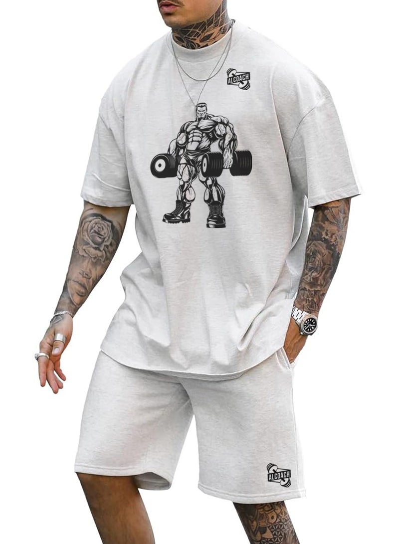 ALCOACH Men's Cotton Sports T-Shirt and Comfortable Shorts Set - Perfect for Gym Training Running and Outdoor Outings  - Image 1
