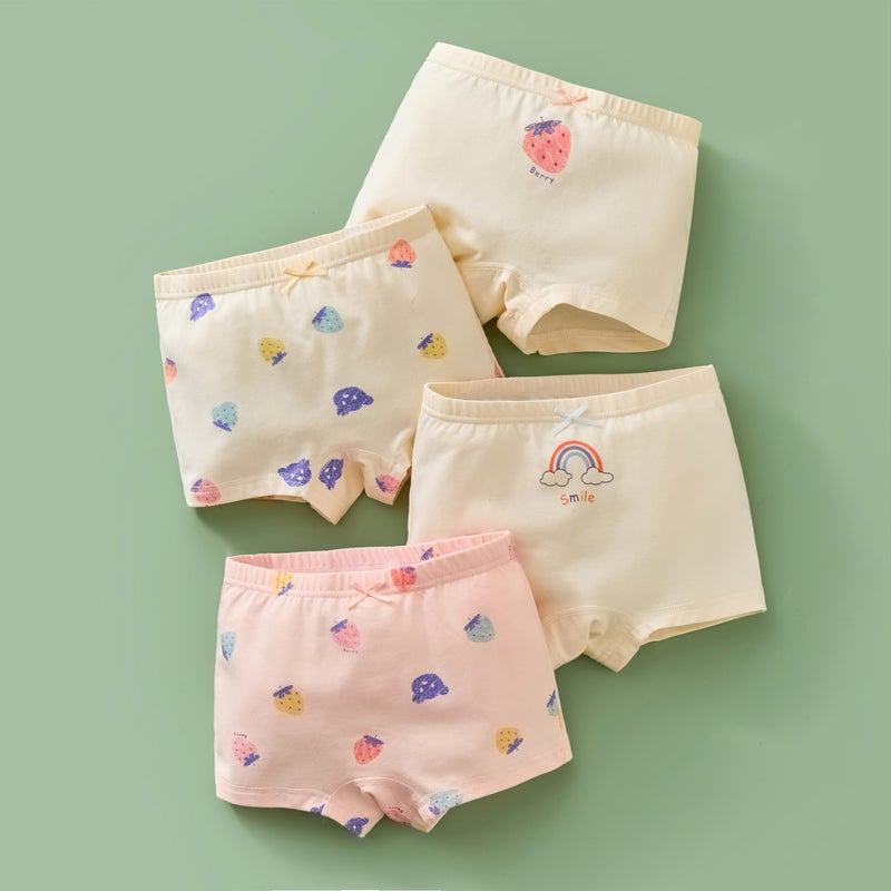 Girls Cotton Antibacterial Boxer Briefs Little strawberry pj536 