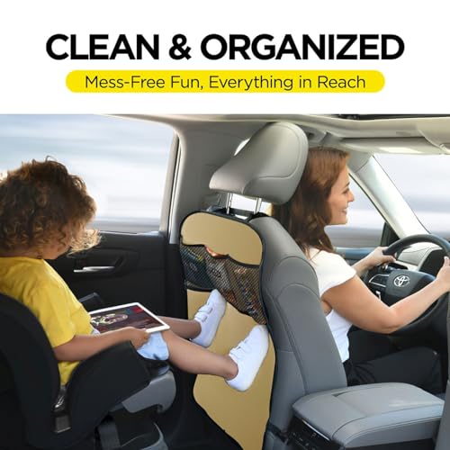 lebogner Back Seat Cover for Kids + 3 Pocket Storage Organizer, 2 Pack Kick Mats Backseat Protector, Car Accessories Waterproof Kick Guard for Vehicles to Protect from Dirt, Mud & Scratches, Beige - Image 4