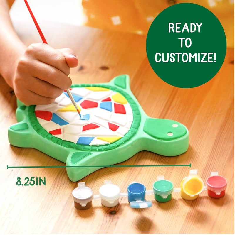 Creative Roots Mosaic Turtle DIY Stepping Stone Kit, Includes Ceramic Stone & 6 Vibrant Paints for Kids Ages 8+ - Image 4