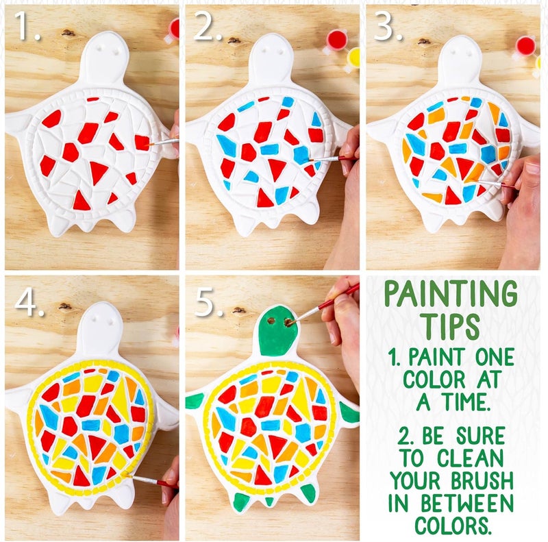 Creative Roots Mosaic Turtle DIY Stepping Stone Kit, Includes Ceramic Stone & 6 Vibrant Paints for Kids Ages 8+ - Image 5