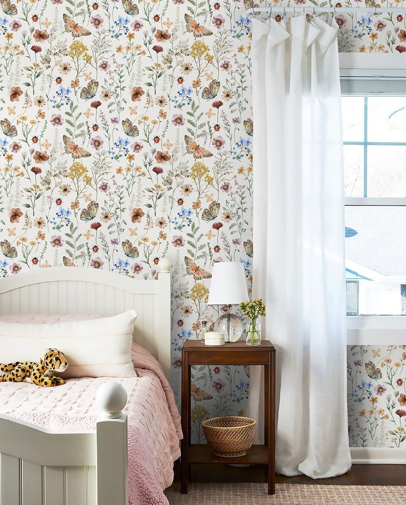 Timeet Floral Wallpaper Peel and Stick Wallpaper Boho Multicolor Flower Wallpaper Self Adhesive Removable Wallpaper for Bathroom Wall Covering Shelf Cabinets Decor 16.14in x 9.8ft Vinyl Roll - Image 3