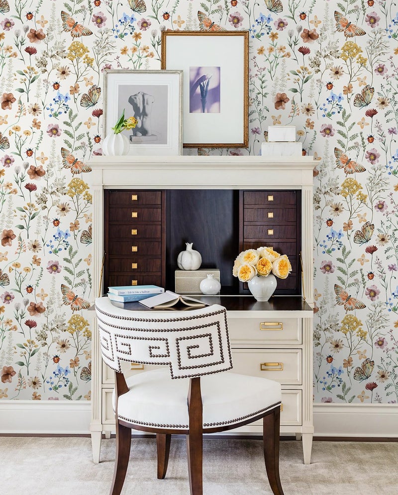 Timeet Floral Wallpaper Peel and Stick Wallpaper Boho Multicolor Flower Wallpaper Self Adhesive Removable Wallpaper for Bathroom Wall Covering Shelf Cabinets Decor 16.14in x 9.8ft Vinyl Roll - Image 4