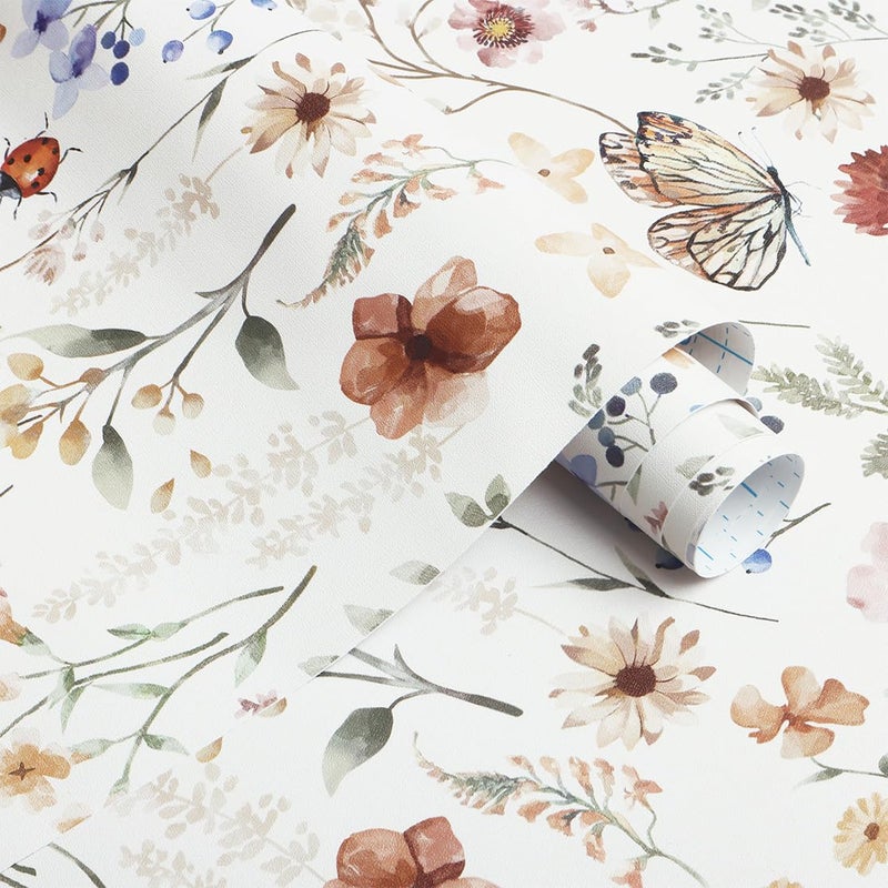Timeet Floral Wallpaper Peel and Stick Wallpaper Boho Multicolor Flower Wallpaper Self Adhesive Removable Wallpaper for Bathroom Wall Covering Shelf Cabinets Decor 16.14in x 9.8ft Vinyl Roll - Image 5