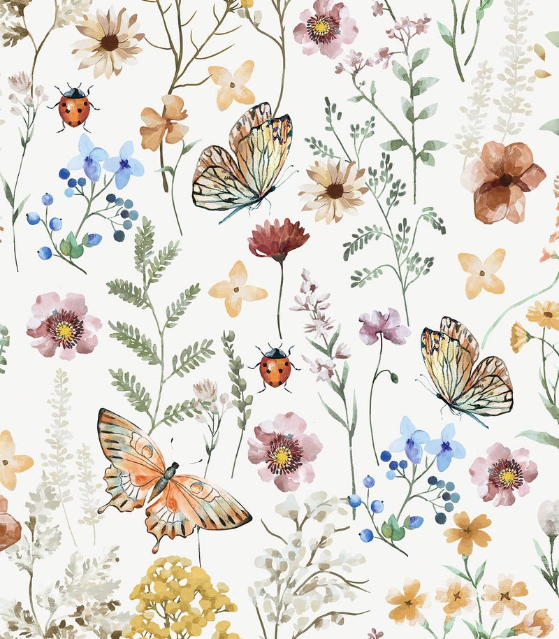 Timeet Floral Wallpaper Peel and Stick Wallpaper Boho Multicolor Flower Wallpaper Self Adhesive Removable Wallpaper for Bathroom Wall Covering Shelf Cabinets Decor 16.14in x 9.8ft Vinyl Roll - Image 1