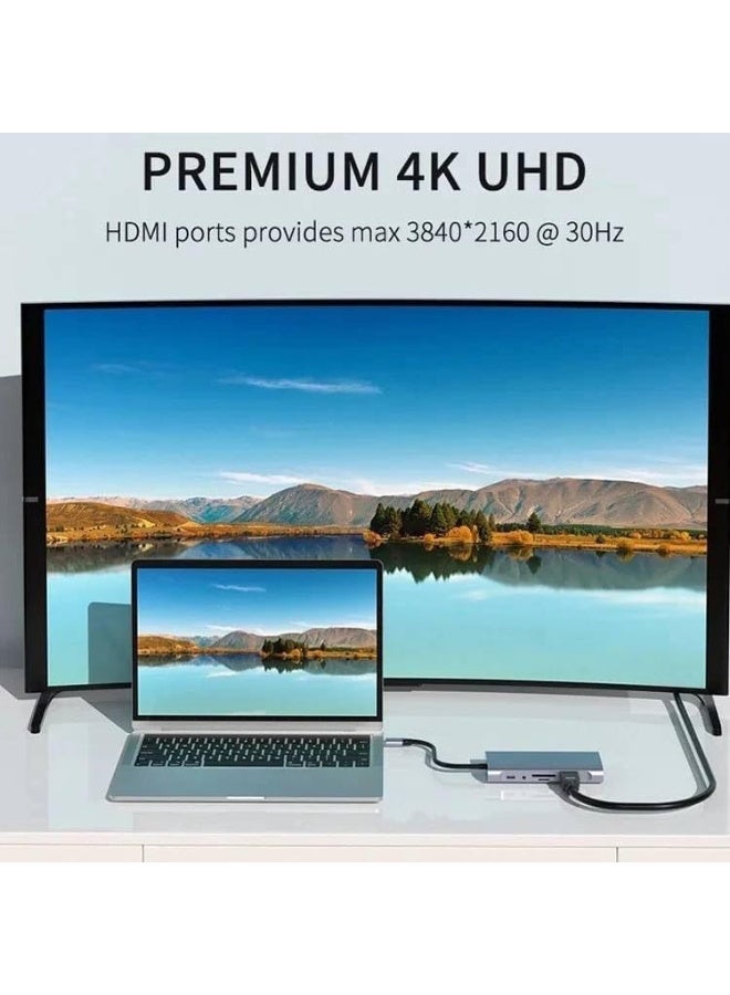 زيرو محول 11 في 1 من النوع C إلى تلفزيون عالي الدقة 4K مع منفذ LAN، ومنفذ VGA، ومنفذ صوت، و4 منافذ USB، وفتحات لبطاقات SD وTF - رمادي - Image 5