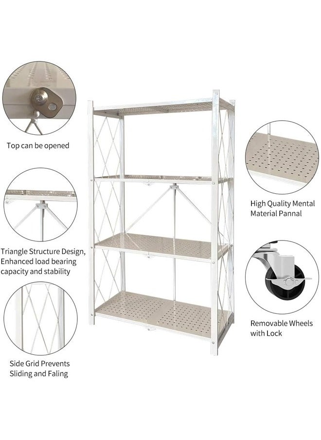Cady One - Kitchen Storage Rack and Heavy Duty Metal Shelving Unit on Rolling Cart for Garage, Kitchen, Basement, Pantry, 4-Tier Thick Foldable Storage Shelves with Wheels, Large Capacity, White - Image 1