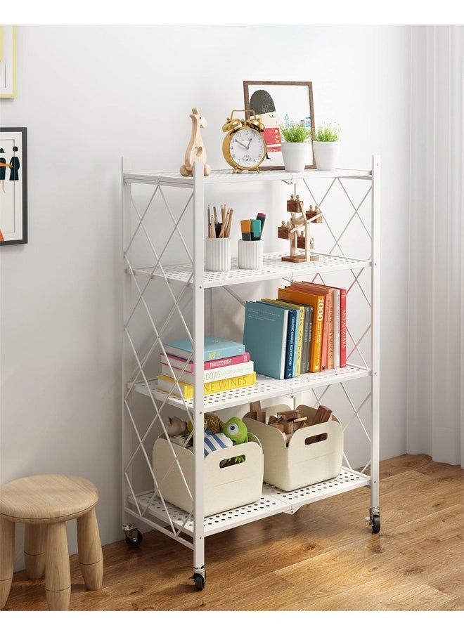 Cady One - Kitchen Storage Rack and Heavy Duty Metal Shelving Unit on Rolling Cart for Garage, Kitchen, Basement, Pantry, 4-Tier Thick Foldable Storage Shelves with Wheels, Large Capacity, White - Image 1