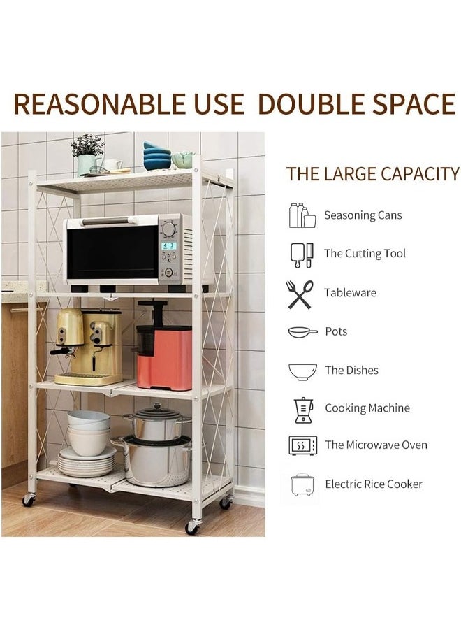 Cady One - Kitchen Storage Rack and Heavy Duty Metal Shelving Unit on Rolling Cart for Garage, Kitchen, Basement, Pantry, 4-Tier Thick Foldable Storage Shelves with Wheels, Large Capacity, White - Image 1