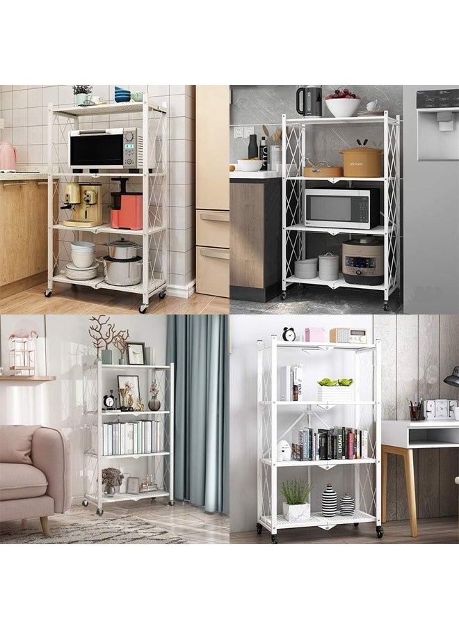 Cady One - Kitchen Storage Rack and Heavy Duty Metal Shelving Unit on Rolling Cart for Garage, Kitchen, Basement, Pantry, 4-Tier Thick Foldable Storage Shelves with Wheels, Large Capacity, White - Image 1