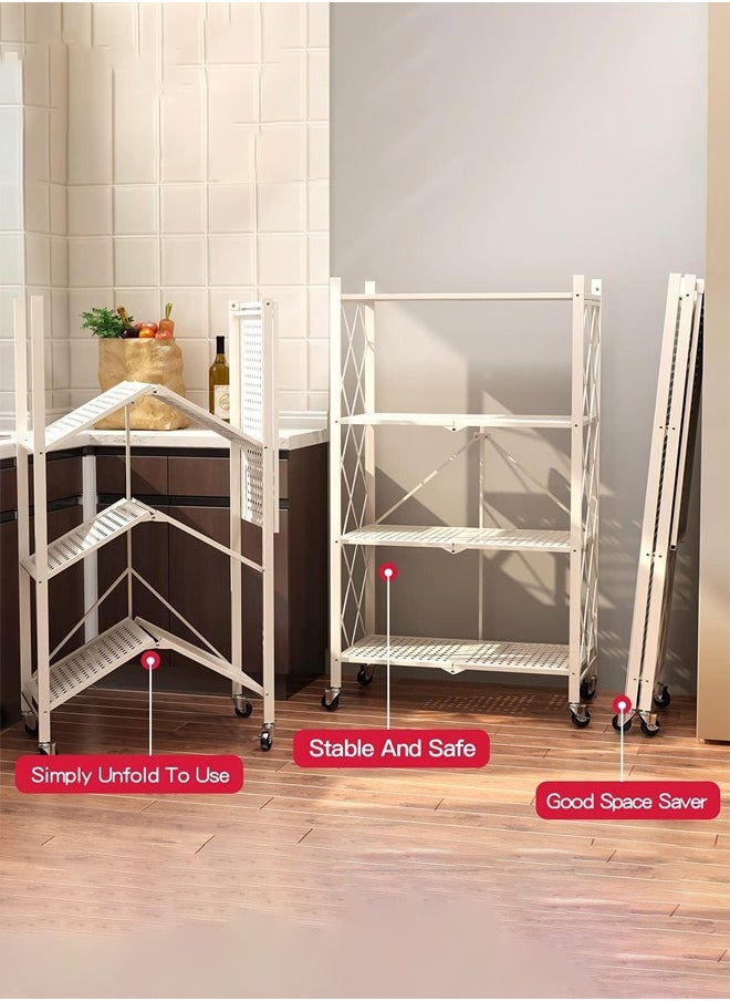 Cady One - Kitchen Storage Rack and Heavy Duty Metal Shelving Unit on Rolling Cart for Garage, Kitchen, Basement, Pantry, 4-Tier Thick Foldable Storage Shelves with Wheels, Large Capacity, White - Image 1