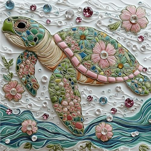 MINIWAN Sea Turtle Jigsaw Puzzles for Adults 500 Pieces Colorful Crystal Flower Ocean Puzzles Pretty Diamond Art Puzzle Difficult Unique Family Challenging Games Gift for Teens Adults Puzzle 20x20 - Image 1