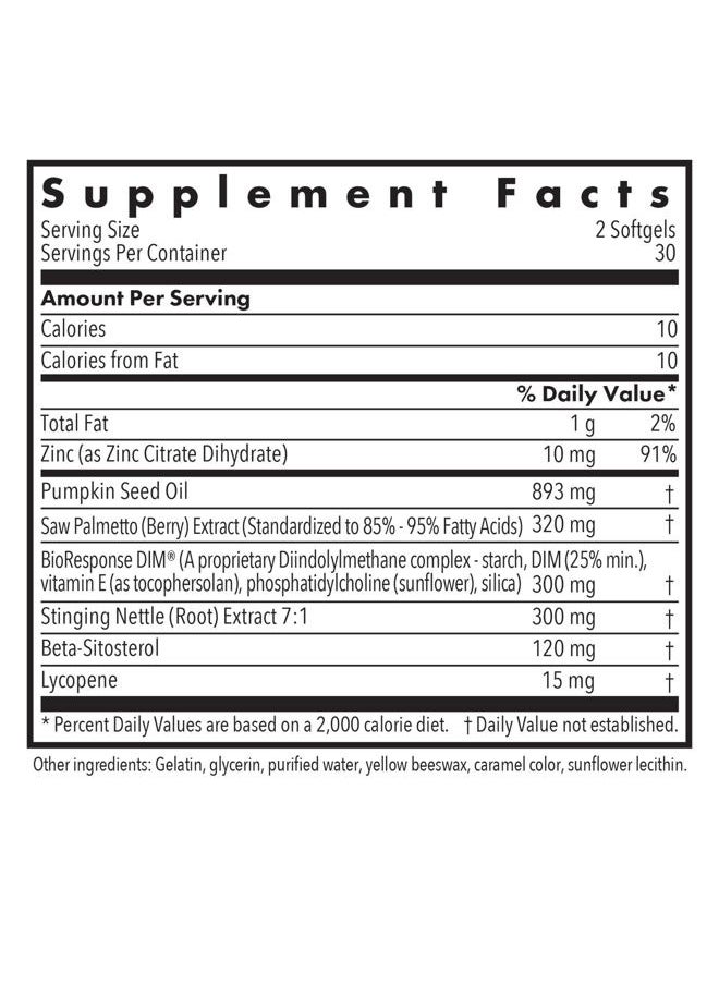 Allergy Research Group - DIM Palmetto - Prostate Support Supplement for Men's Health, Zinc with Saw Palmetto, Beta Sitosterol, Stinging Nettle Extract, Pumpkin Seed Oil, Softgels - 60 Count - Image 1