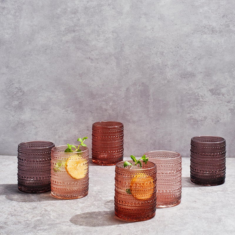 Khen Hobnail Beaded Highball Drinking Tumbler Glasses | Set of 6 | Color, Vintage Bubble Design Whiskey Glassware, Old-Fashioned, Embossed Design for Water, Wine, Cocktail Embossed, Rocks Glass - Image 3