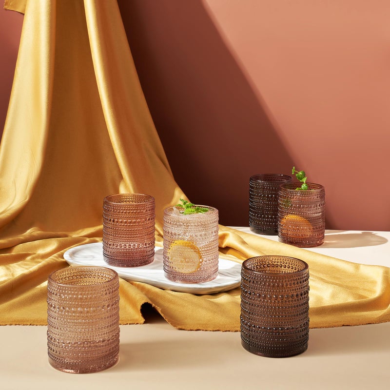 Khen Hobnail Beaded Highball Drinking Tumbler Glasses | Set of 6 | Color, Vintage Bubble Design Whiskey Glassware, Old-Fashioned, Embossed Design for Water, Wine, Cocktail Embossed, Rocks Glass - Image 2