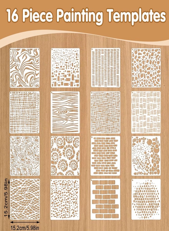 LLOUSSAK 16Pcs Layering Stencils for Painting, 6"x6" Stencils for Crafts, Mixed Texture Painting Stencils for Burlap Art Painting on Wood Wall Canvas Brick Layered Pattern Paint Art Stencils - Image 2