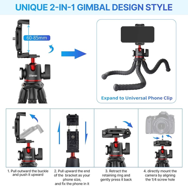 SKYCELL Flexible Tripod Stand for Mobile Phone & DSLR Camera Mini Tripod Gorrilla POD 27CM Portable & Flexible with Smartphone Holder & 360° Ball Head - Image 2