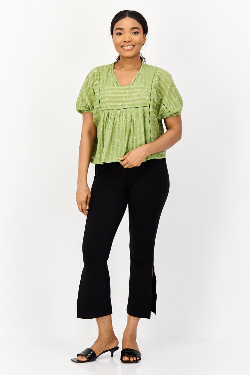 ONLY Women V Neck Puff Sleeves Floral Print Blouses, Green  - Image 2