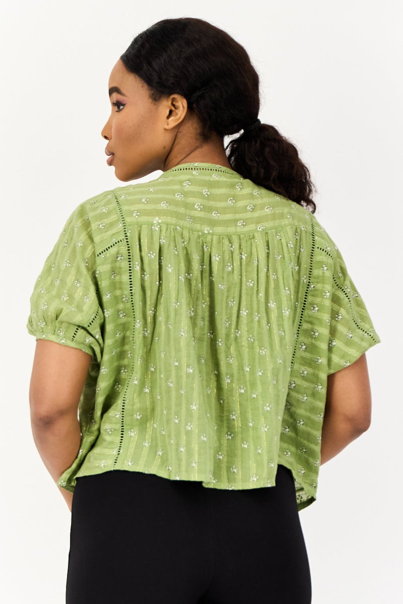 ONLY Women V Neck Puff Sleeves Floral Print Blouses, Green  - Image 4