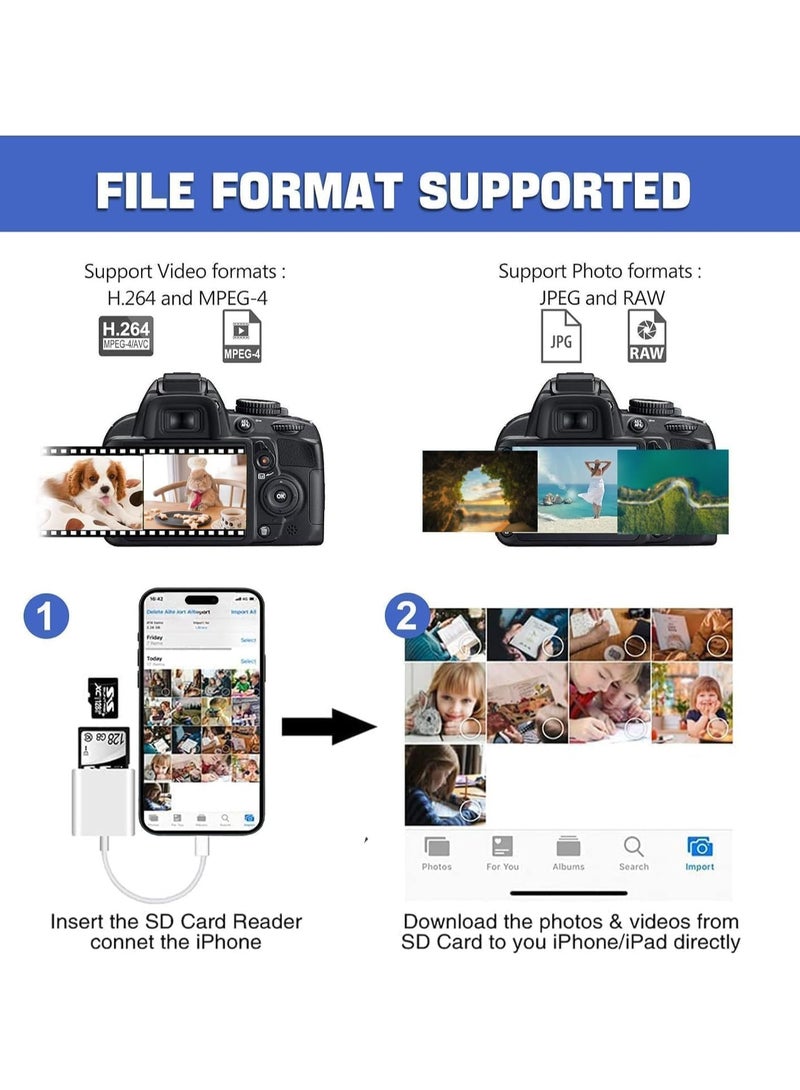 SD/TF Card Reader for iPhone iPad Camera, 2-in-1 Dual Card Slot Memory Card Reader Lightning/Type-C to Carder Adapter (SD TF for Type C only) - Image 3