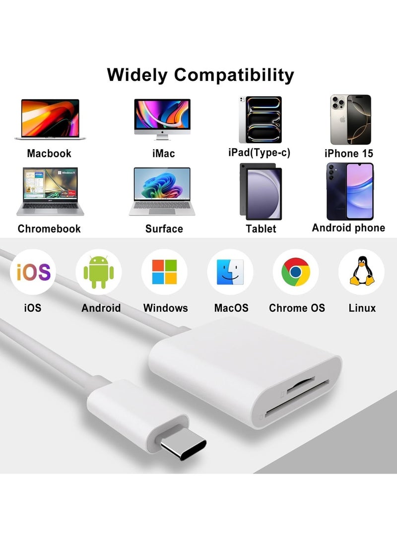 SD/TF Card Reader for iPhone iPad Camera, 2-in-1 Dual Card Slot Memory Card Reader Lightning/Type-C to Carder Adapter (SD TF for Type C only) - Image 4