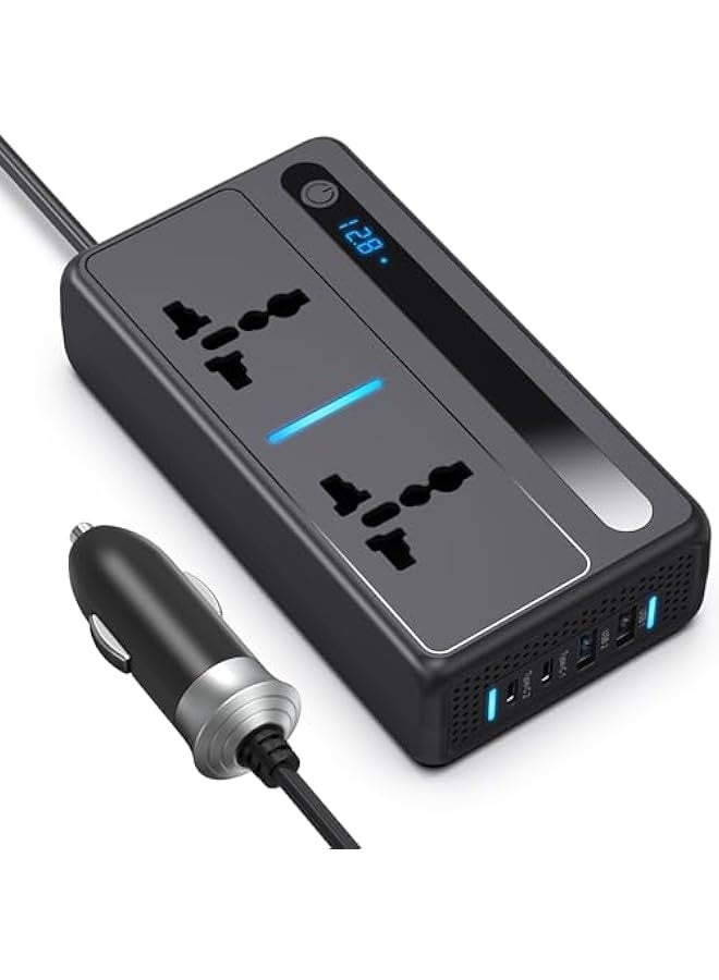 200W Car Power Inverter, DC 12V/24V to 220V Car Inverter with 2 USB and 2 Type C Ports, Charger Adapter Car Plug Converter with Switch and Current LED Screen, Suitable for Cars, SUV  Truck - Image 1