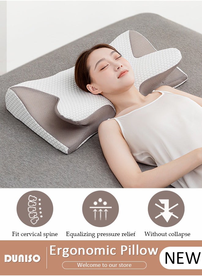 DUNISO Super Comfort Ergonomic Pillow for Neck Head and Shoulder Pain Relief Contour Support Pillows for Bed Sleeping Orthopedic Cervical Spine Stretch Pillow for Side Back Stomach Sleeper  - Image 1
