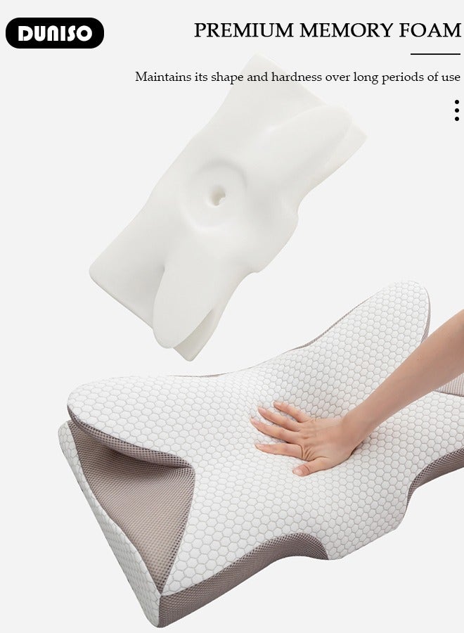 Super Comfort Ergonomic Pillow for Neck Head and Shoulder Pain Relief Contour Support Pillows for Bed Sleeping Orthopedic Cervical Spine Stretch Pillow for Side Back Stomach Sleeper