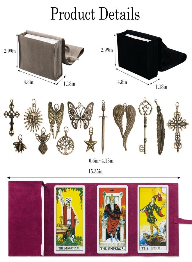 Knana 16Pcs Velvet Tarot Card Holder Tarot Accessories Tarot Card Storage with Vintage DIY Pendant - Image 2