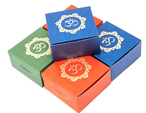Desi Favors Om Printed Colorful Paper Sweet Boxes for Indian sweets, Cookies, Goodies, Mithai, Candy, Gift boxes Handmade Bulk Mithai box, Favor boxes for wedding, Pooja, 2.95x2.95x1.37 Inch (Pack of 8) - Image 1