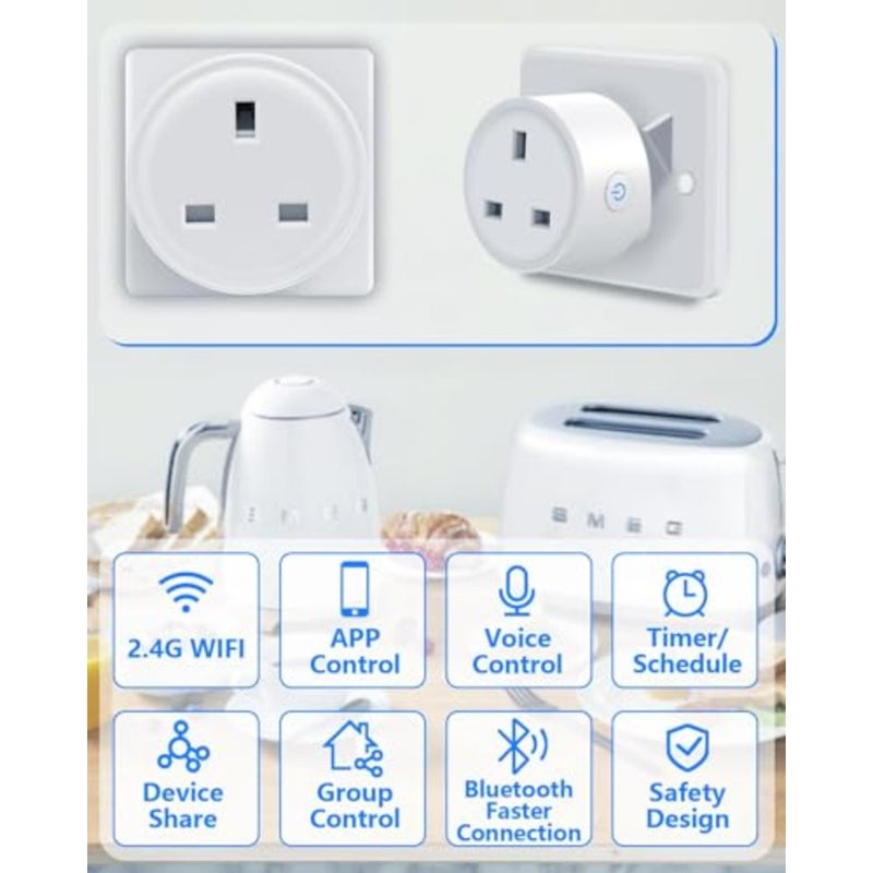 4 PACK WiFi Smart Plug, 16A Smart Outlet Plug Socket Compatible with Alexa, Smart Life APP Wireless Remote Control, with Remote Control and Voice Control, Timer Function, No Hub Required - Image 5