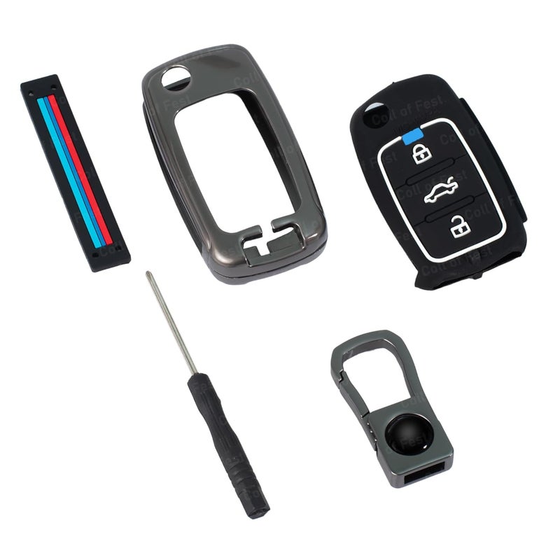 Coll of Fest Metal Silicon Key Cover Compatible with Polo Vento Jetta Ameo Passat and Skoda Rapid Laura Superb Octavia Fabia Yeti 3 Button Flip Key Feature Visible in Low-Light Conditions - Image 4