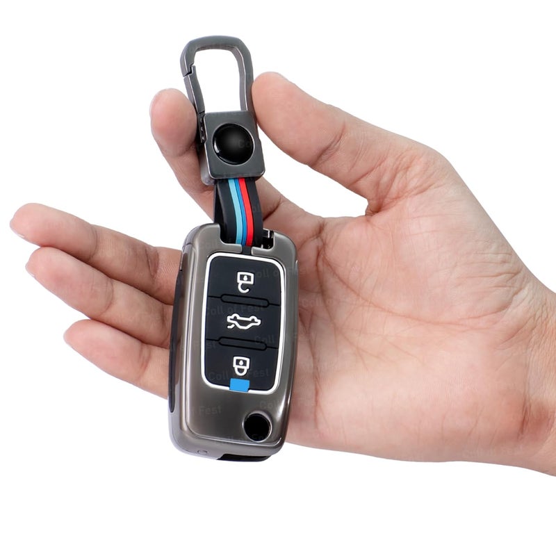 Coll of Fest Metal Silicon Key Cover Compatible with Polo Vento Jetta Ameo Passat and Skoda Rapid Laura Superb Octavia Fabia Yeti 3 Button Flip Key Feature Visible in Low-Light Conditions - Image 3