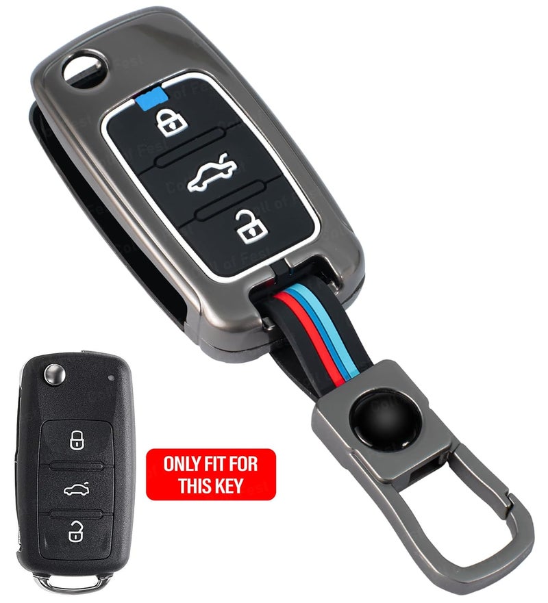 Coll of Fest Metal Silicon Key Cover Compatible with Polo Vento Jetta Ameo Passat and Skoda Rapid Laura Superb Octavia Fabia Yeti 3 Button Flip Key Feature Visible in Low-Light Conditions - Image 2