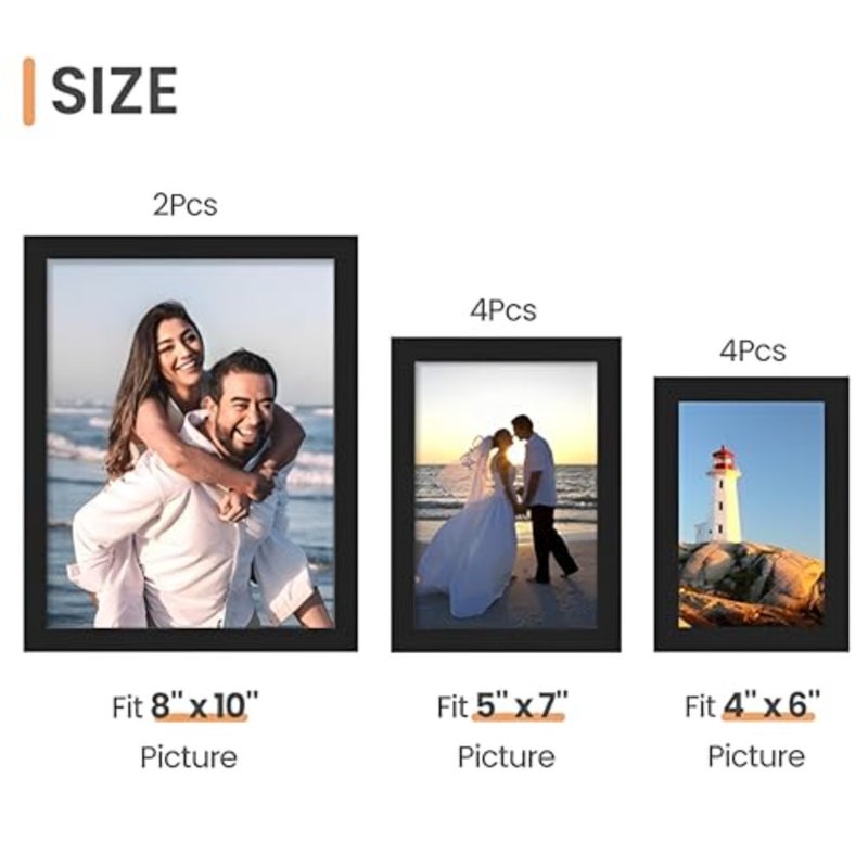 10 Pack Picture Frames for Wall Decor Living Room, Multi Sizes 4x6, 5x7, 8x10 Photo Frames for Room Decor and Wall Art, Classic Black Home Decor Frames - Image 2