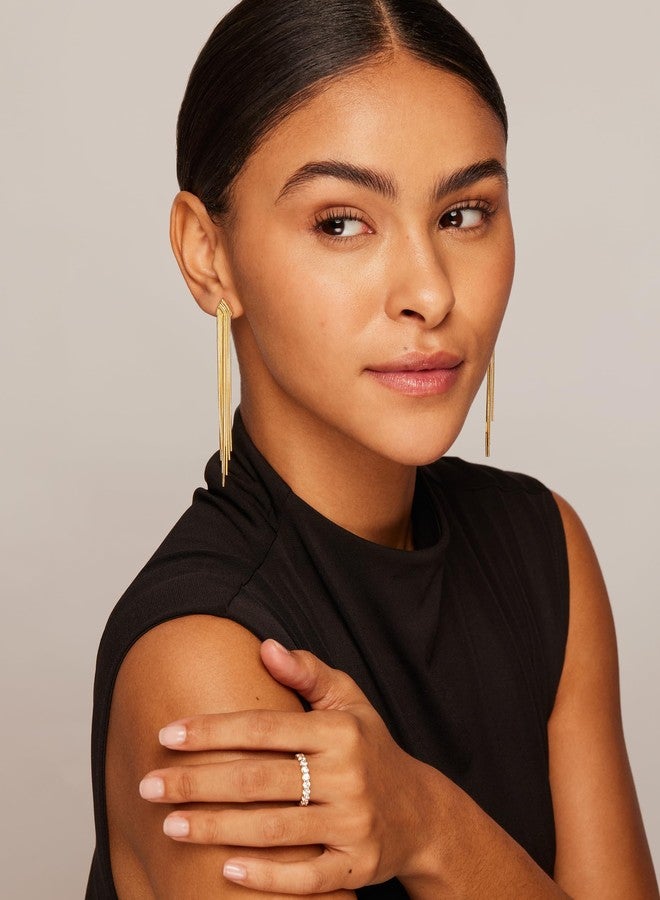 PAVOI 14K Yellow Gold Plated Long Tassel Dangle Earrings for Women | Elegant Rhinestone Chain Chandelier Drop Earrings | Statement Jewelry (Arch, Yellow Gold) - Image 4