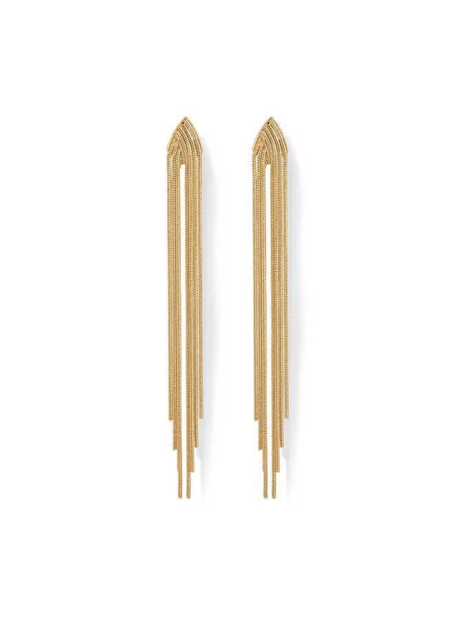 PAVOI 14K Yellow Gold Plated Long Tassel Dangle Earrings for Women | Elegant Rhinestone Chain Chandelier Drop Earrings | Statement Jewelry (Arch, Yellow Gold) - Image 1