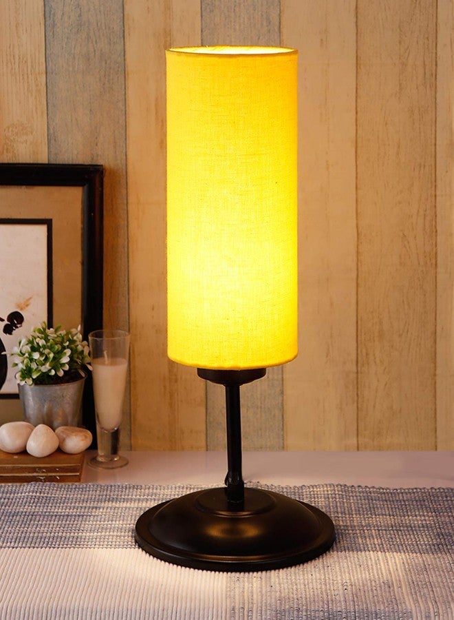 AMDHOME Cylindrical Yellow Cotton Shade Table Lamp with Black Base-(Home Décor)-6.75x16.1 Inches - Image 1