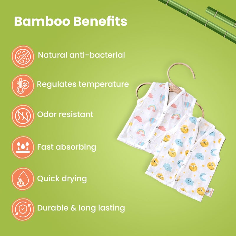 FawnFeel Jhabala for Newborn Baby, Infants & Toddlers I 100% Bamboo Based Fabric Breathable, Soft & Lightweight I Apt for Indian humid climate I Cat&Moon+Rainbow Print I 3-6 months babies I Pack of 4 - Image 3