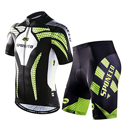 sponeed Cycling Outfit Men Biking Shorts Bikewear with Reflective Stripes and Pokcets US L Green - Image 1