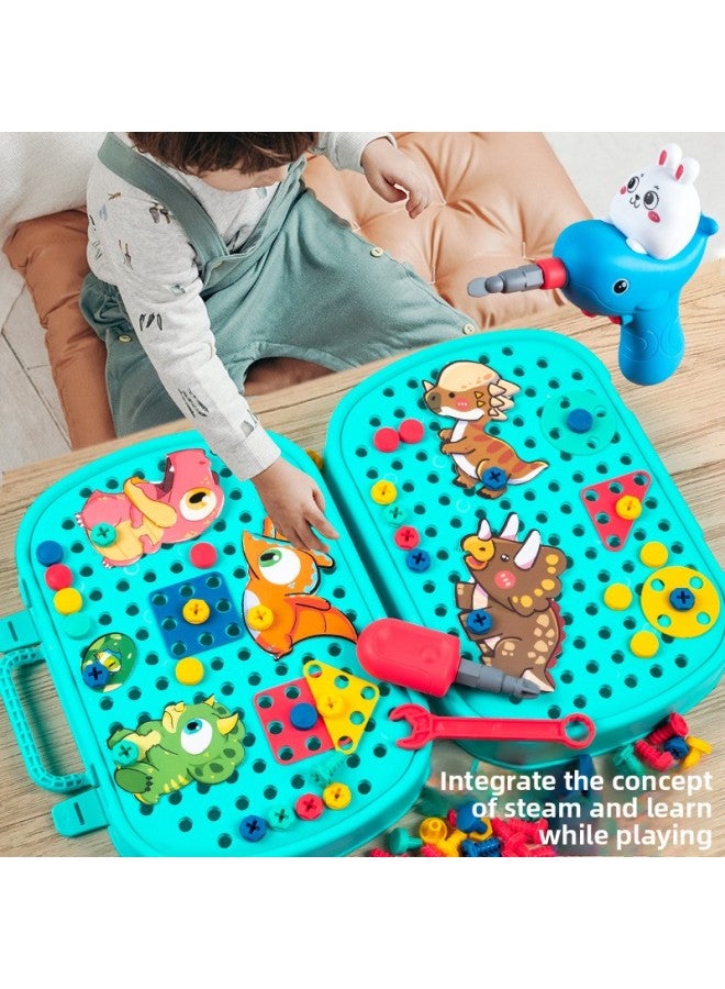 Diy Assembling Screw Tool Children's Electric Drill Screw Toy Dinosaur Set Box Puzzle Simulation Nut Combination-Color:[Blue] Universe Electric Drill 219 Piece Set [E-commerce Box]]  - Image 3
