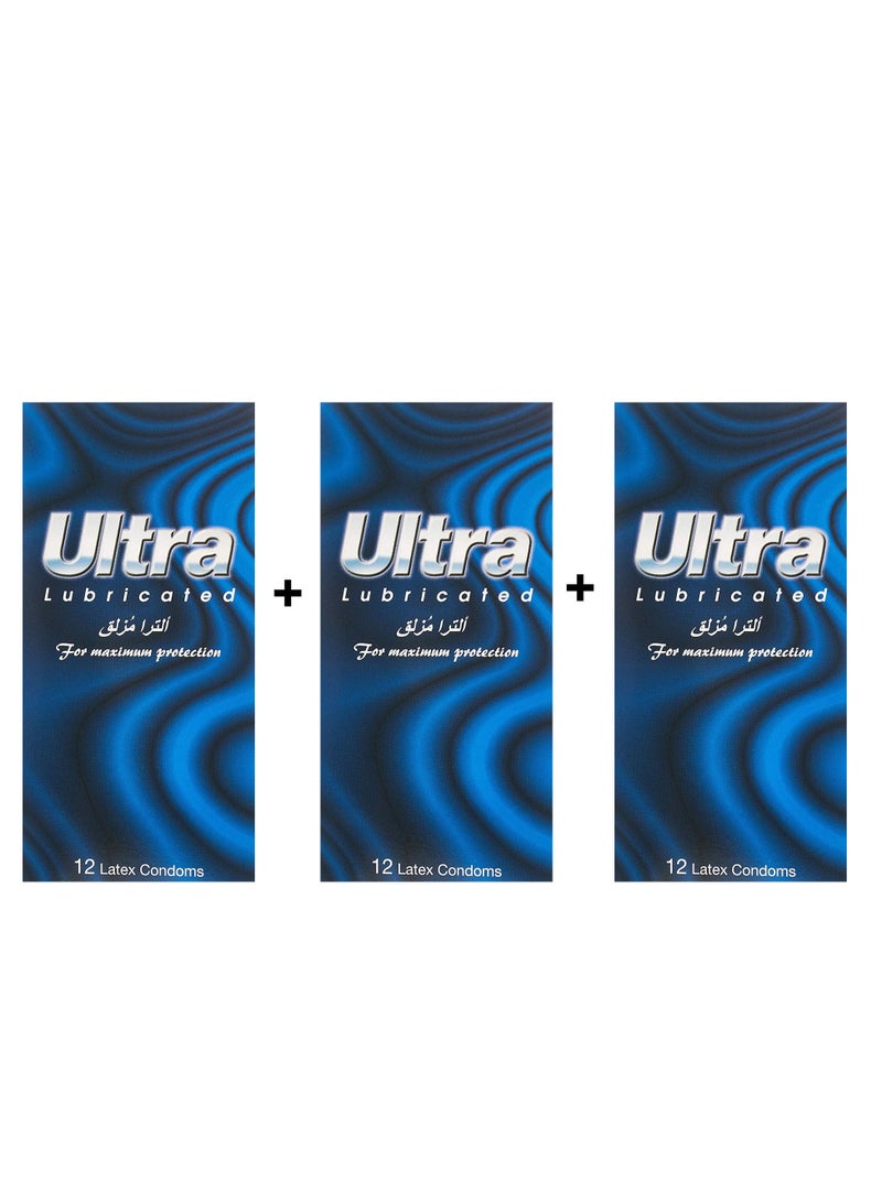 Ultra active Ultra Condoms  , Lubricated  3 packs 12 each