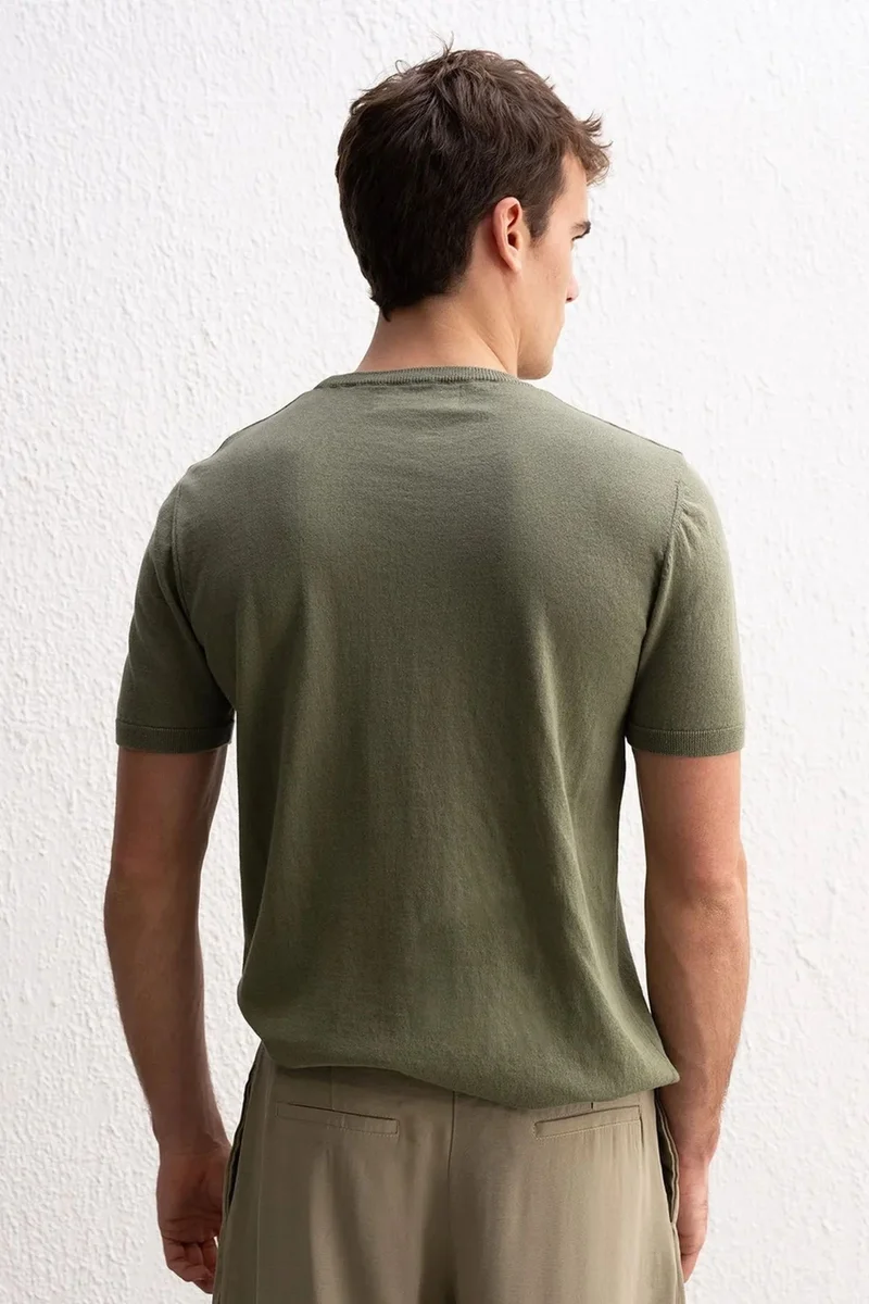 Giesto Khaki Green GIESTO Men's Crew Neck Ribbed T-Shirt for Men | Best Price UAE