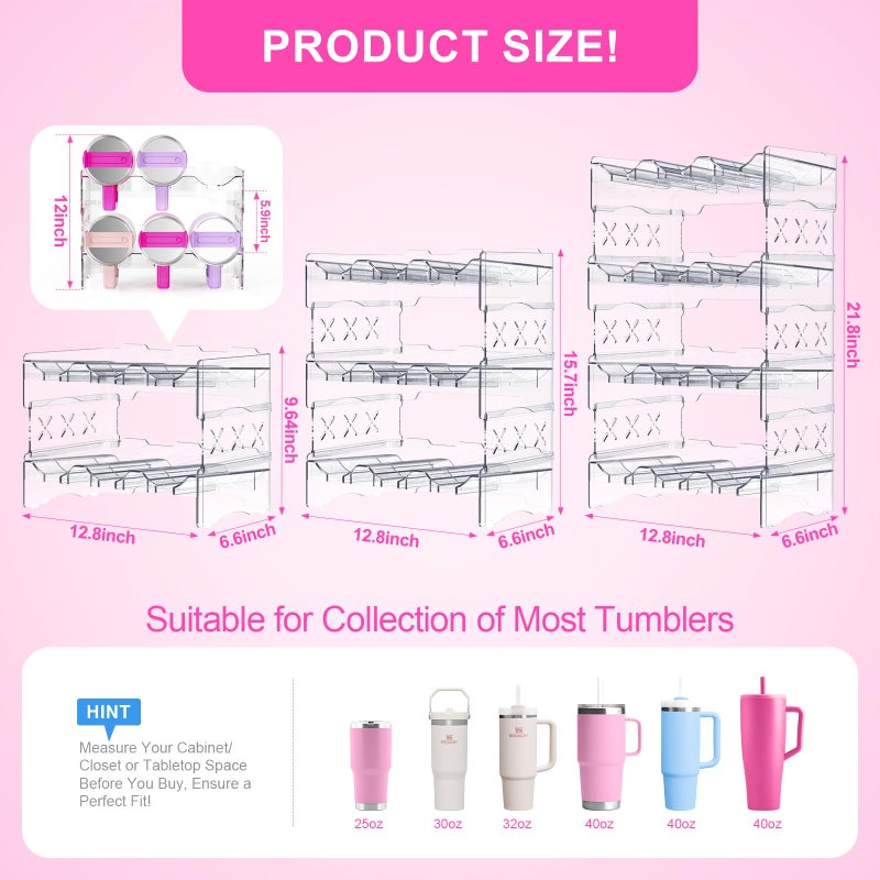 JYPS Water Bottle Tumbler Organizer, Stackable Stanley 40oz with Handle Cup Organizer, Large Tumbler Holder Stanley Cup Accessories for Pantry Kitchen Organizers & Storage(12) - Image 4