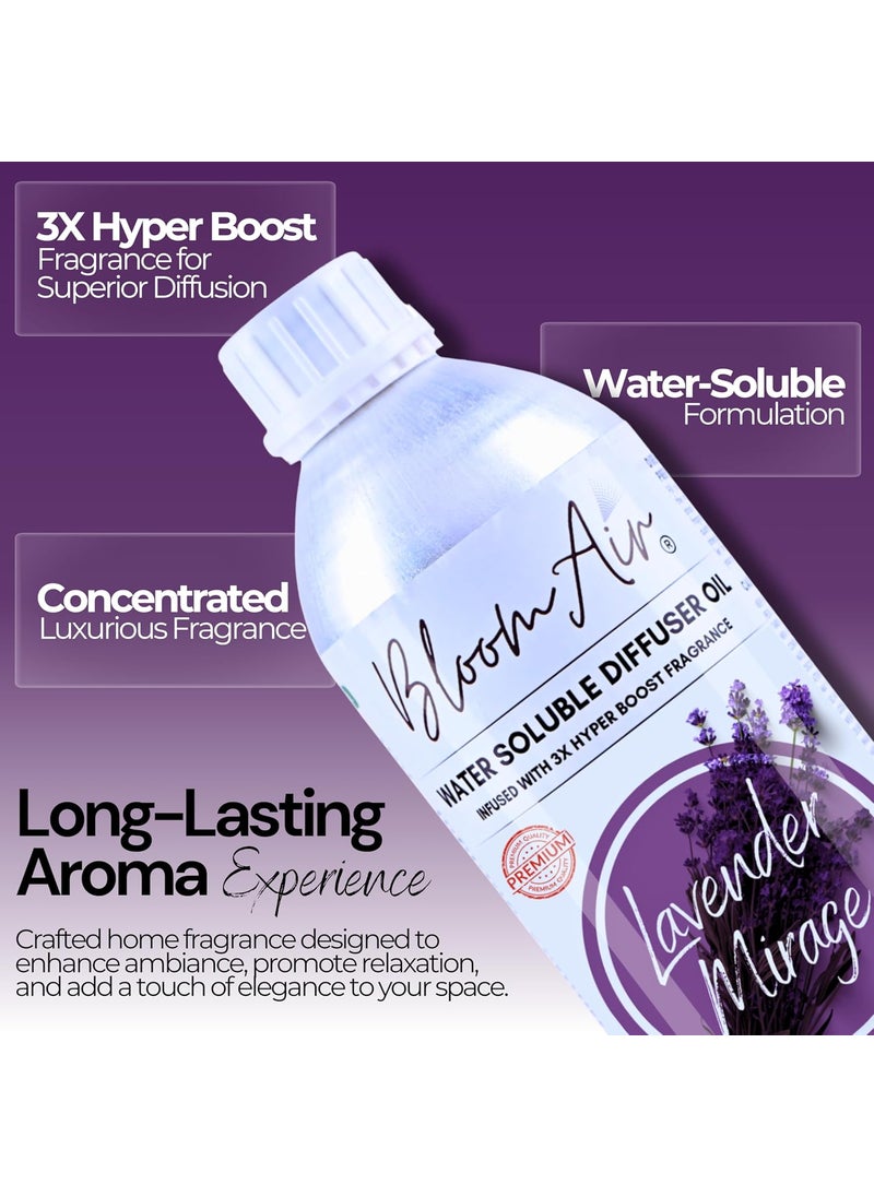 BloomAir Lavender Mirage Diffuser Oil 1 Litre Refill Strong LongLasting Aroma Oil Liquid with 3X Hyper Boost Action Home Fragrance for Water Base Diffuser Machine and Air Humidifier Revitalizers