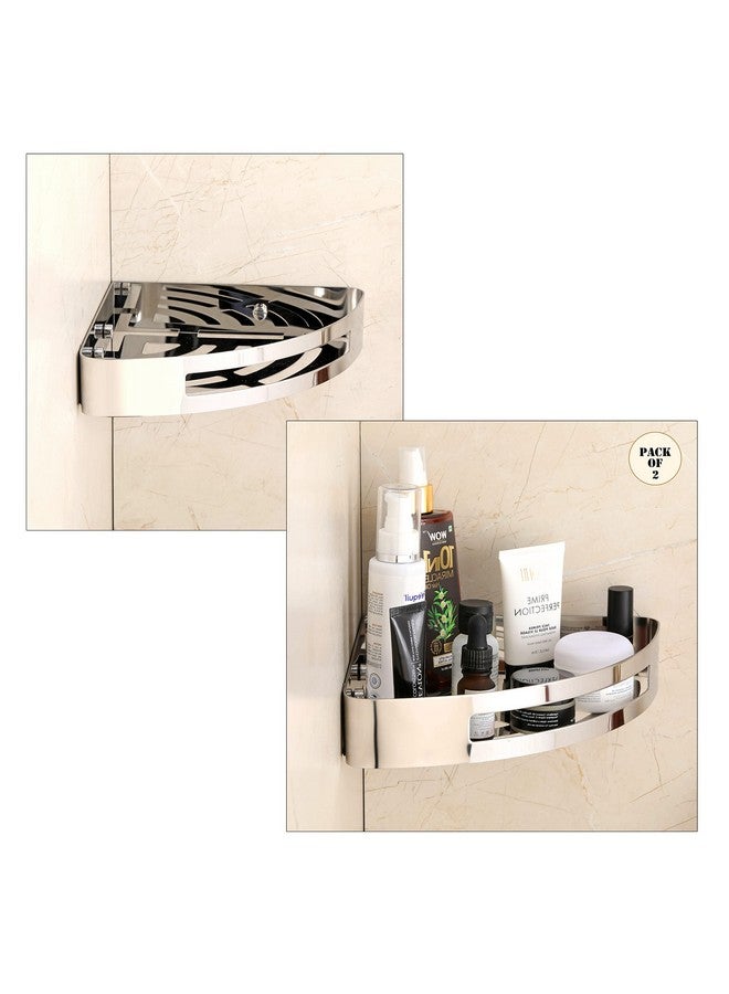 FORTUNE Stainless Steel 304 Wall Mount Corner Shelf Bathroom Multi-Functional Storage Shelf/Rack & Caddy Basket Bathroom Accessories (8.5x8.5 Inch) - (Pack of 2, Chrome) - Image 1