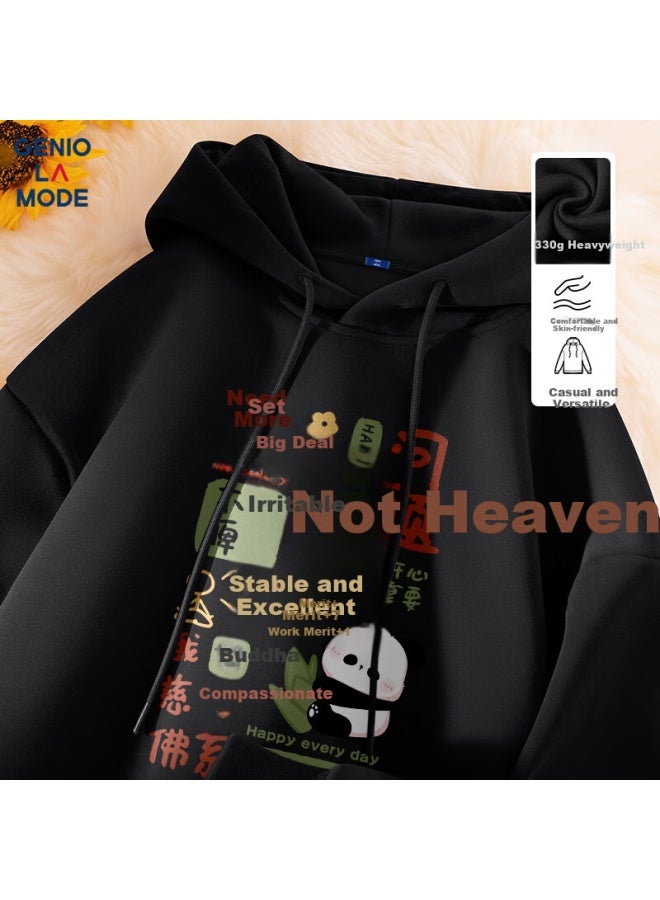 Geniolamode Men's Hoodie Spring And Autumn Loose-fit Hoodie Youth Printed Sweatshirt Men Black L - Image 1
