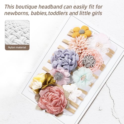 PALAY® 10Pcs Baby Hair Band Flower Headband for Baby Girl, Soft Elastic Hair Bands for Babies, Handmade Cute Floral Baby Hair Band for Baby Girls Toddler, Shower Gift for New Born Baby Girl Boy - Image 5