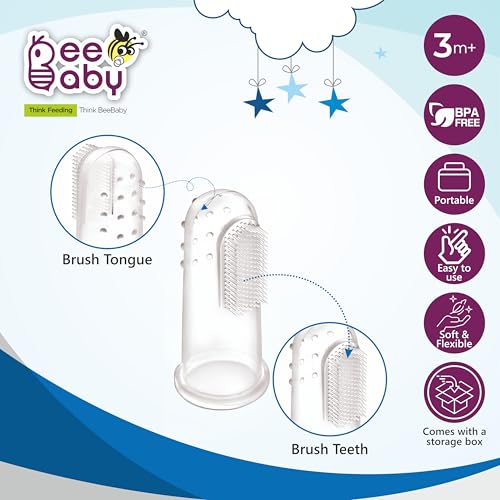 BeeBaby Soft Silicone Baby Finger Toothbrush with Carrying Case | BPA-Free Oral Care Brush for Newborns & Infants | Gentle Gum Massager for 0-12 Months | Baby Dental Hygiene Essentials. Pack of 2 Green - Image 3