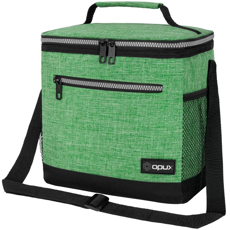 opux Extra Large Insulated Lunch Box Men Women Lunch Bag for Work Leakproof Soft Cooler Tote Adult Lunch Pail Picnic Beach Collapsible Food Bag with Shoulder Strap Heather Green